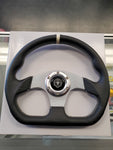 Tech5 Flat Bottom Steering Wheel - Black Leather/White