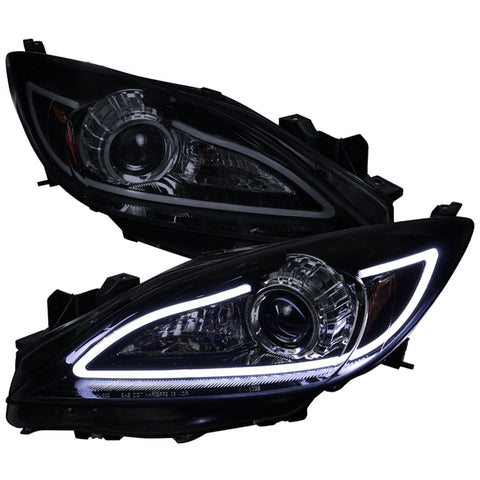 2010-2013 Mazda 3 Projector Headlights w/ LED Light Strip (Glossy Black Housing/Smoke Lens)