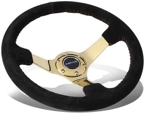 NRG Innovations Deep Dish Steering Wheel Suede - Black/Gold