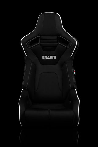 ELITE-R SERIES RACING SEATS - ( BLACK CLOTH | WHITE PIPING ) – PAIR