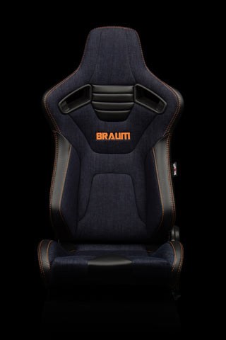 ELITE-X SERIES RACING SEATS - (NAVY DENIM | ORANGE STITCHING) – PAIR