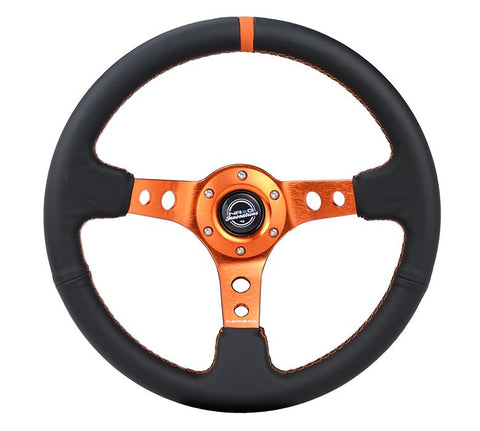 NRG Innovations 350MM 3" Deep Dish With Holes Leather - Orange