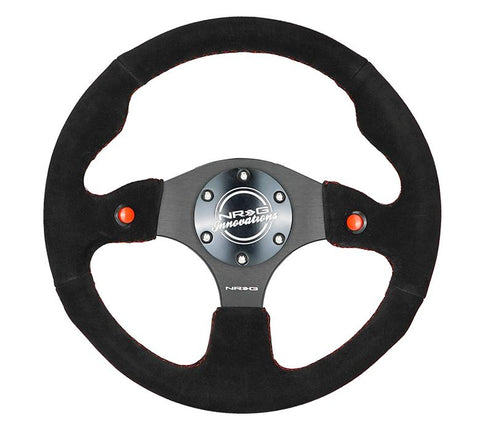 Dual Button Steering Wheel Suede - Black/Red