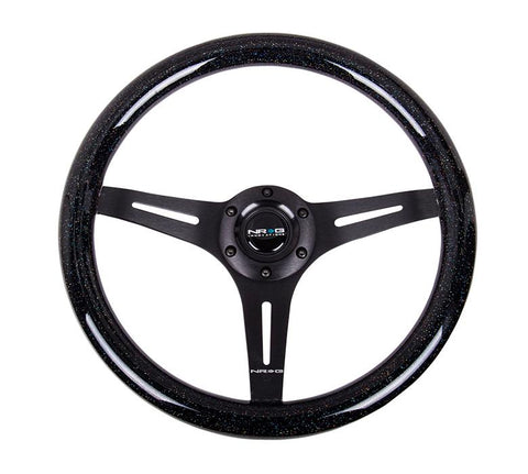 350MM 1.5" Deep Dish Wood Grain Steering Wheel - Black Sparkle