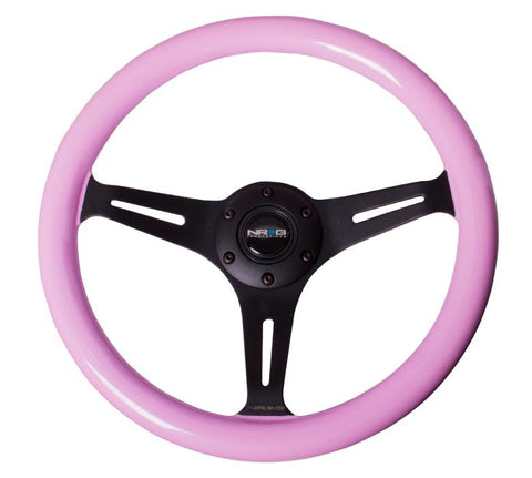 NRG Innovations 350MM 1.5" Deep Dish Wood Grain Steering Wheel - Black/Pink