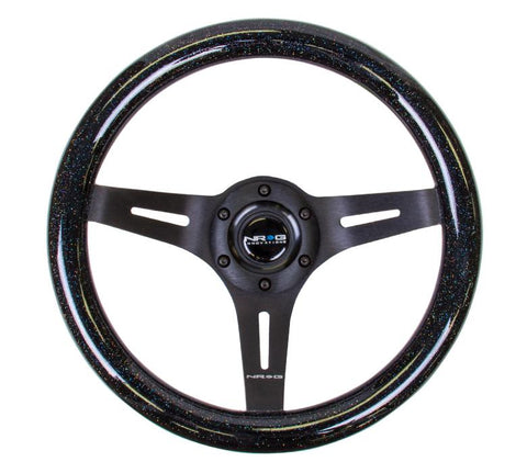 310MM Wood Grain Steering Wheel - Black / Sparkled Black
