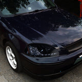 1996-1998 Honda Civic Projector Headlights w/ R8 Style LED Light Strip (Glossy Black Housing/Smoke Lens)