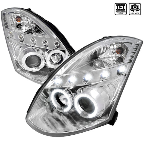 2003-2007 Infiniti G35 Coupe Dual Halo Projector Headlights (Chrome Housing/Clear Lens)