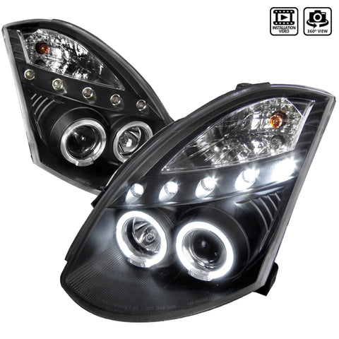 2003-2007 Infiniti G35 Coupe Dual Halo Projector Headlights (Matte Black Housing/Clear Lens)