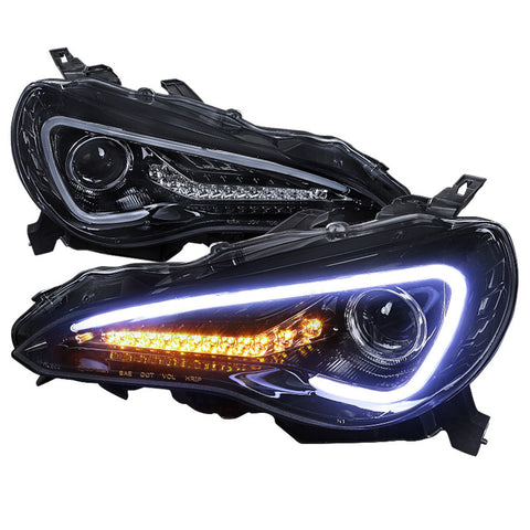 2012-2017 Toyota 86/ Scion FRS LED Bar Projector Headlights w/ LED Turn Signal Lights (Glossy Black Housing/Smoke Lens)