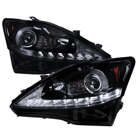 2006-2009 Lexus IS250/IS350 SMD LED Light Strip Projector Headlights w/ LED Turn Signal Lights (Glossy Black Housing/Smoke Lens)