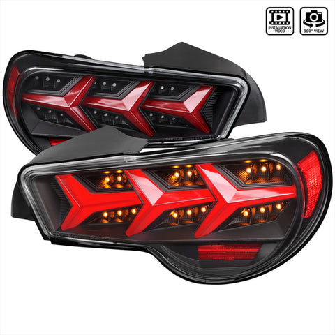 2013-2016 Scion FRS/ Subaru BRZ Lambo Style Sequential LED Tail Lights (Jet Black Housing/Clear Lens)