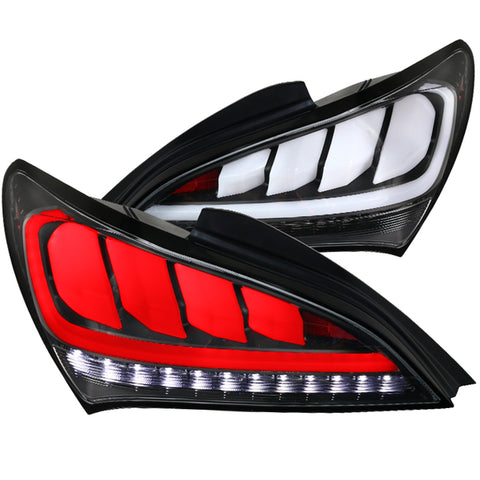 2010-2016 Hyundai Genesis Coupe White Bar Sequential LED Tail Lights (Matte Black Housing/Clear Lens)